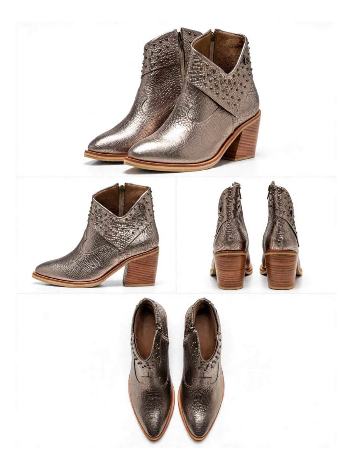 Botines color bronce para mujer, modelo Venecia, con tacón de 5 1/2 cm y diseño elegante para diferentes ocasiones.