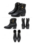 Botines negros para mujer, modelo Mali, con caña alta y tacón de 5 1/2 cm, ideales para looks modernos y elegantes