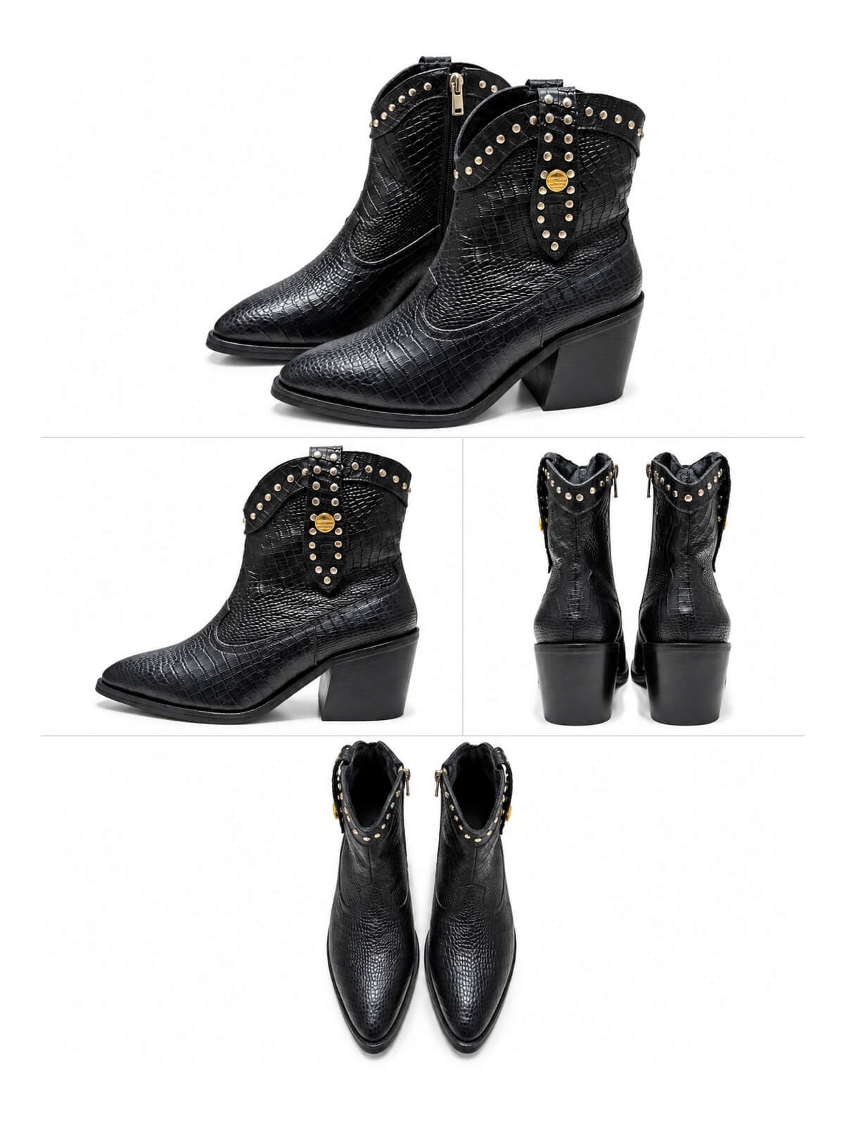 Botines negros para mujer, modelo Mali, con caña alta y tacón de 5 1/2 cm, ideales para looks modernos y elegantes