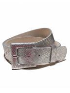 Cinturón de cuero color plata para mujer con acabado metalizado y diseño elegante modelo Amalfi.