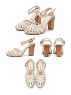 Sandalias Cintya color hueso con tacón de 6 1/2, diseño versátil para combinar con vestidos y outfits de ocasiones especiales.
