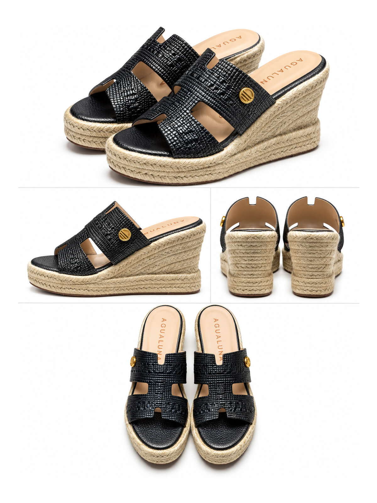 Sandalias de plataforma color negro con acabado en yute, diseño Celeste de Agualuna para un estilo casual y moderno