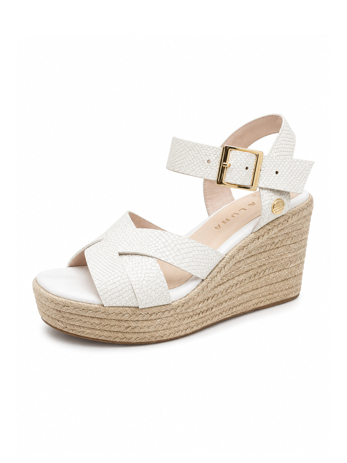 Sandalias de plataforma con suela de yute elaboradas en cuero tono aurora hueso