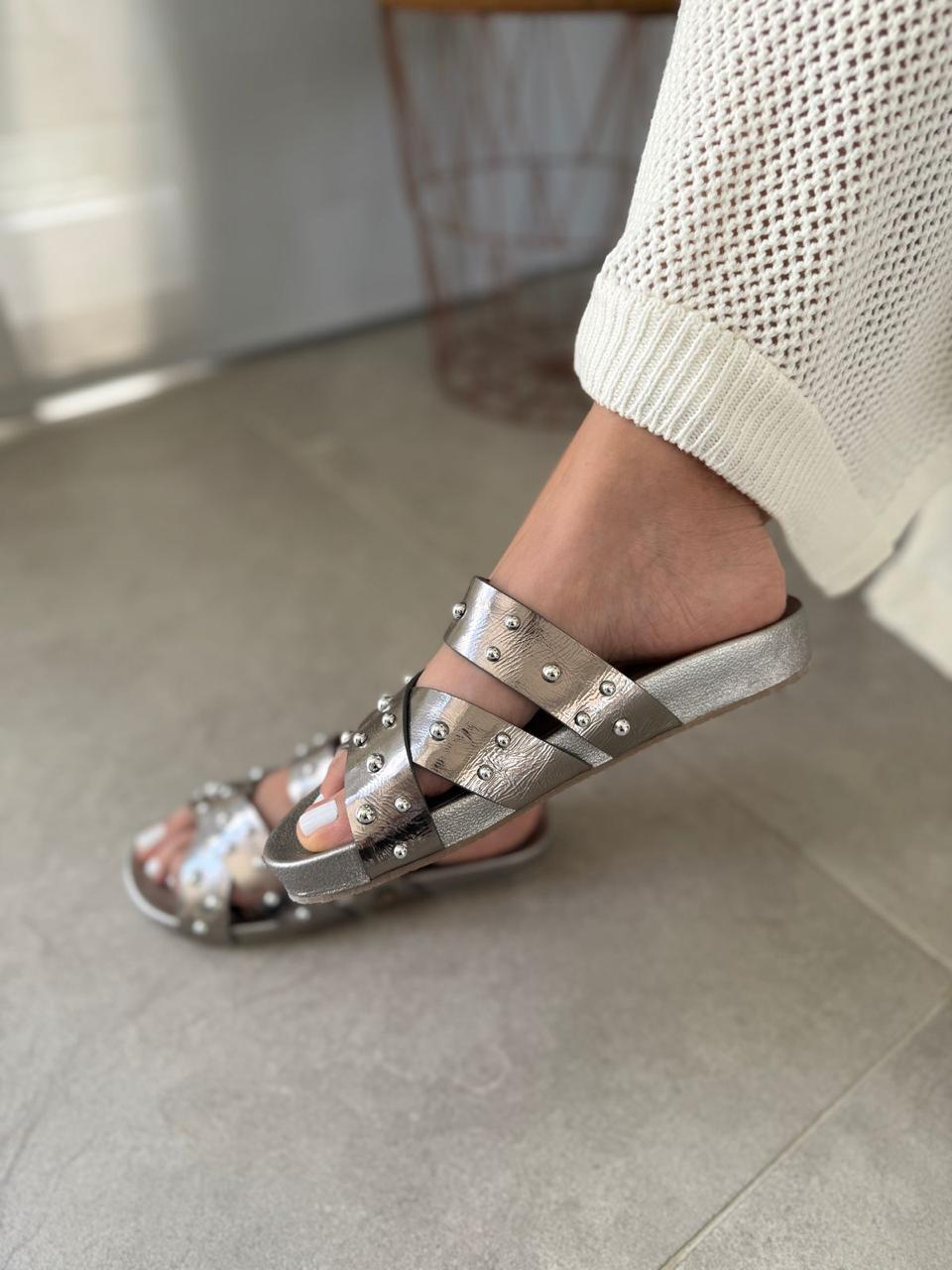 Sandalias  Cuero Taches Eva Plata