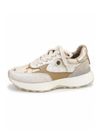 Sneakers casuales para mujer elaborados en cuero natural color hueso, ideales para uso diario