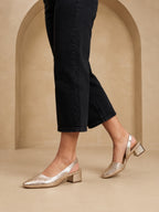 Tacones de cuero color dorado para mujer modelo Diana de Agua Luna