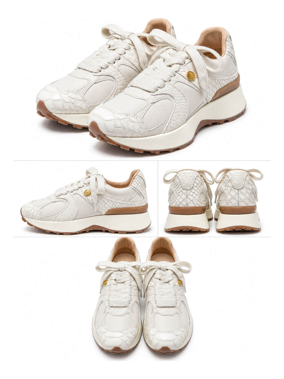 Tenis Cuero Bilbao blanco hueso, zapatillas de cuero para mujer con estilo urbano y detalles combinados.