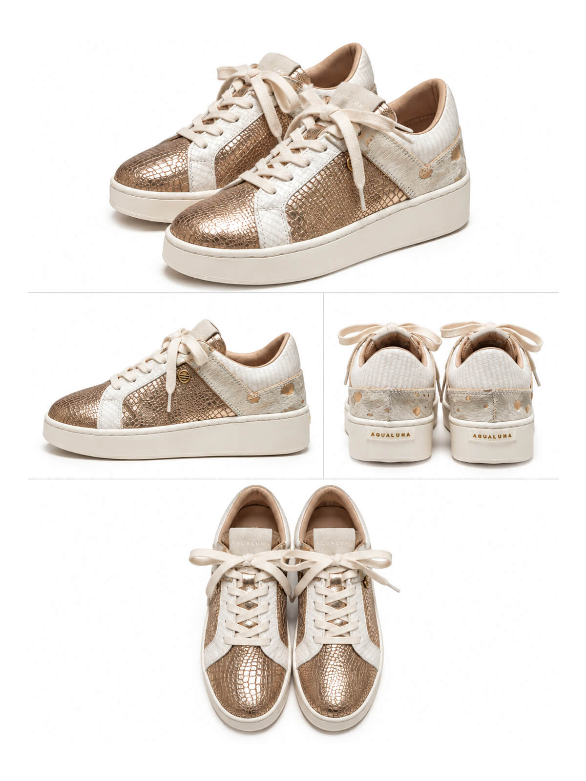 Tenis de cuero dorados para mujer, modelo Georgia, con diseño moderno y versátil para looks casuales