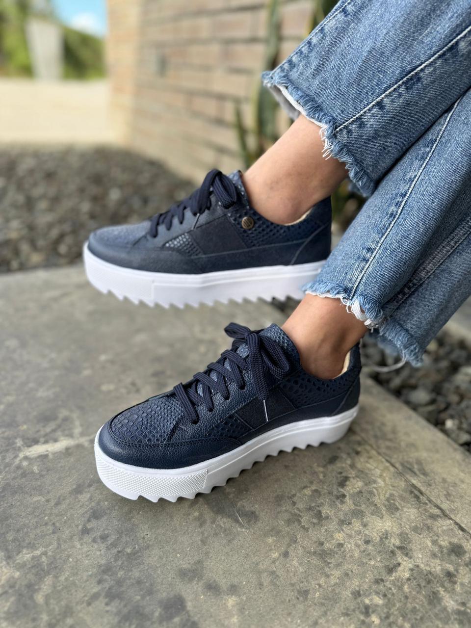 Tenis Cuero Paris Azul