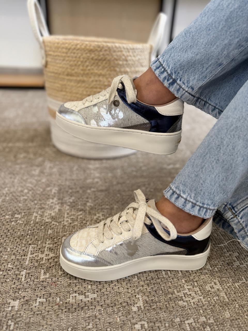 Tenis Cuero Roterdam Plata