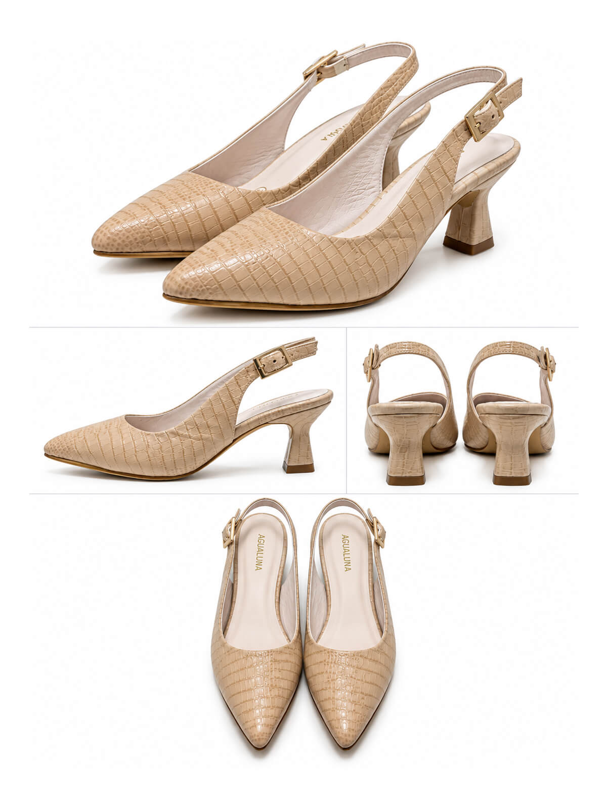 Zapatos de tacón bajo en tono capuchino, estilo stiletto destalonado Diamantino, con diseño sofisticado y versátil.