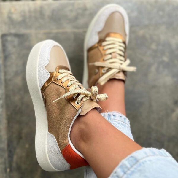 TENIS CUERO IBIZA TAUPE X BLANCO