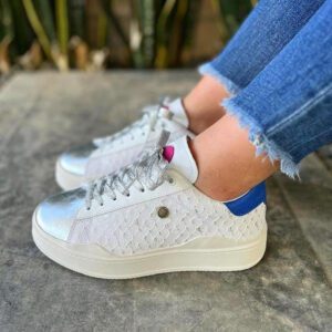 TENIS CUERO KIOTO BLANCO X PLATA